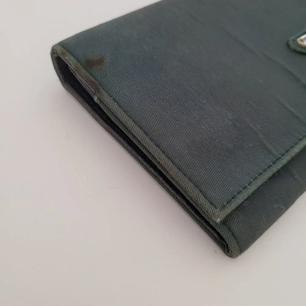 Vintage Prada Milano Green Nylon Saffiano Leather Envelope Wallet Made in Italy‎